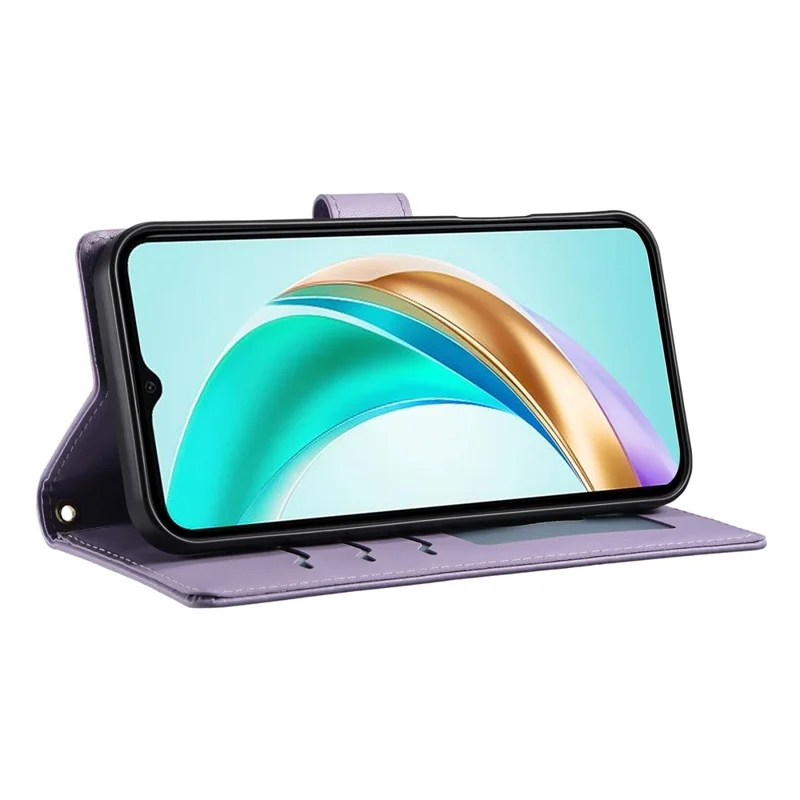 For Huawei nova 14 Pro 5G Case Rhombus Stitching Wallet Stand Leather Phone Cover with Long  /  Short Strap - Purple