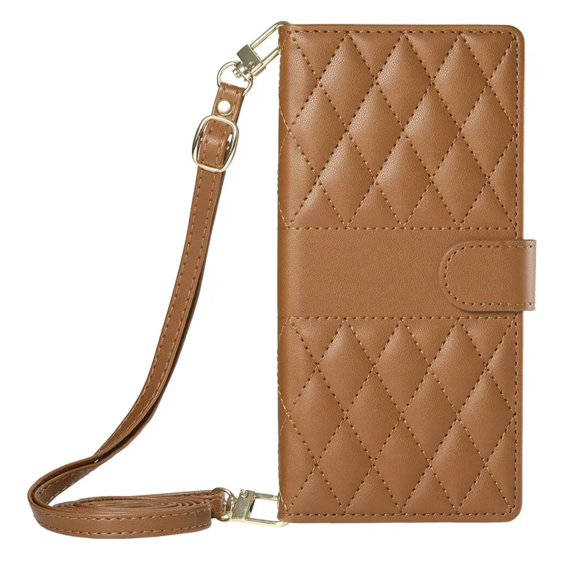 For Huawei nova 14 Ultra 5G Case Rhombus Stitching Wallet Stand Leather Phone Cover with Long  /  Short Strap - Brown