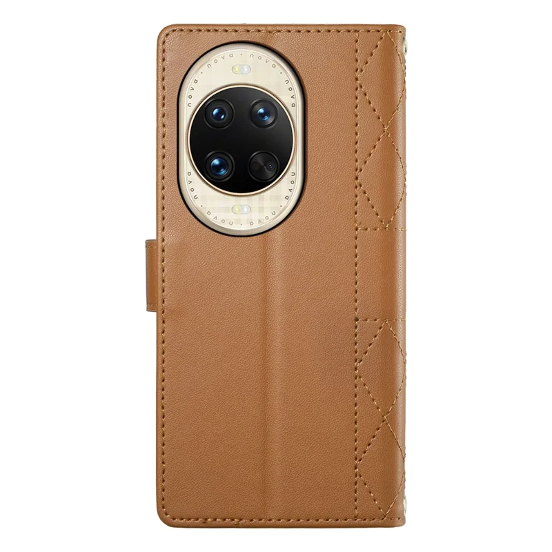 For Huawei nova 14 Ultra 5G Case Rhombus Stitching Wallet Stand Leather Phone Cover with Long  /  Short Strap - Brown