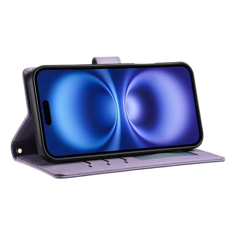 Voor iPhone 17 Pro Max hoesje met ruitvormige steekportemonnee standaard lederen telefoonhoes met lange / korte draagband - Paars