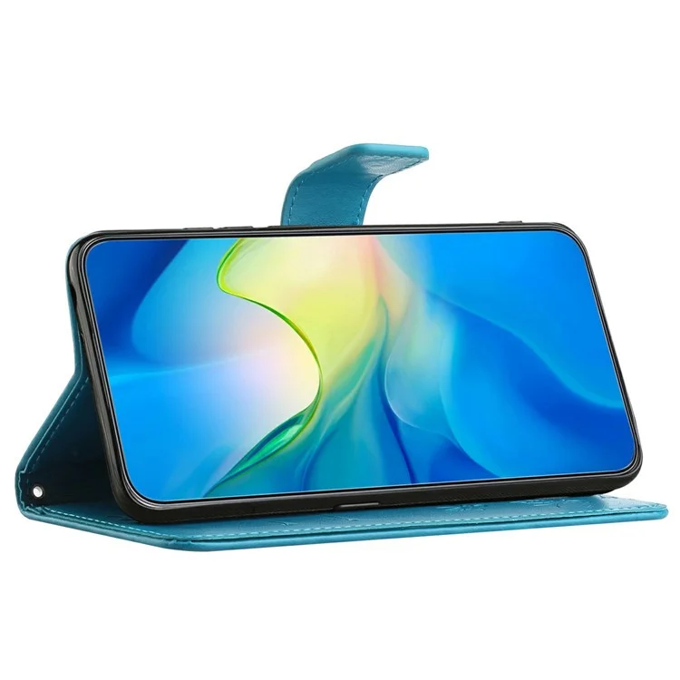 Para Xiaomi Redmi A1 4G Butterfly Flower Case de Teléfono Impreso PU Leather + TPU Anti-scratch Willet Cover Cover - Azul