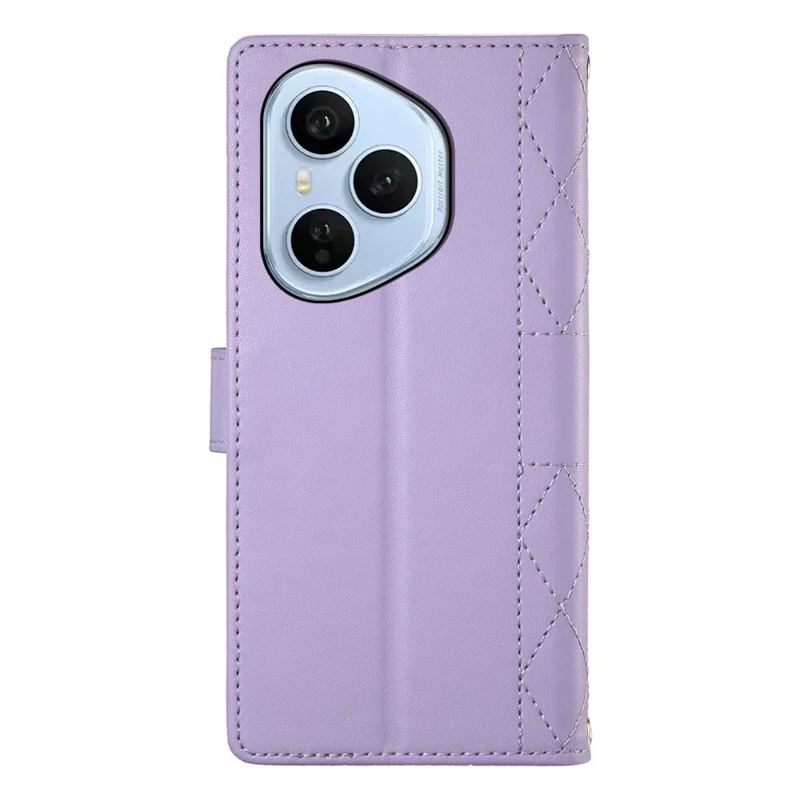 For Honor 400 Pro 5G (Global) Case Rhombus Stitching Wallet Stand Leather Phone Cover with Long  /  Short Strap - Purple