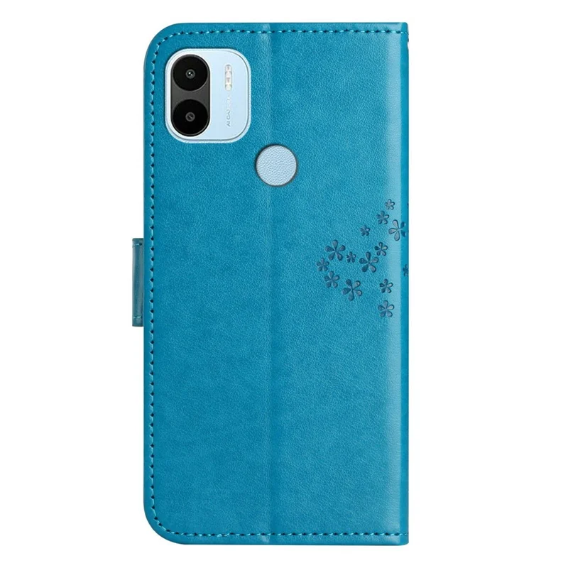 Magnetic Clasp Phone Cover For Xiaomi Redmi A1 4G / A2 4G , Anti-scratch PU Leather Imprinted Owl Tree Pattern Phone Case Wallet Stand - Blue