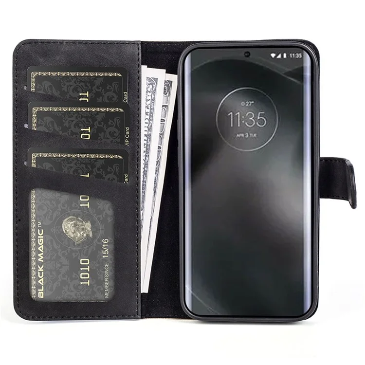 Para Motorola Edge 30 Neo 5G Color Splicing PU Leather Shockproof Stand Wallet Case Magnetic Clasp Protective Cover - Preto
