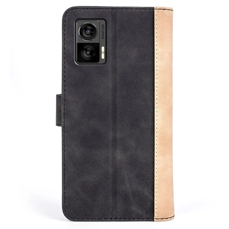 Para Motorola Edge 30 Neo 5G Color Splicing PU Leather Shockproof Stand Wallet Case Magnetic Clasp Protective Cover - Preto