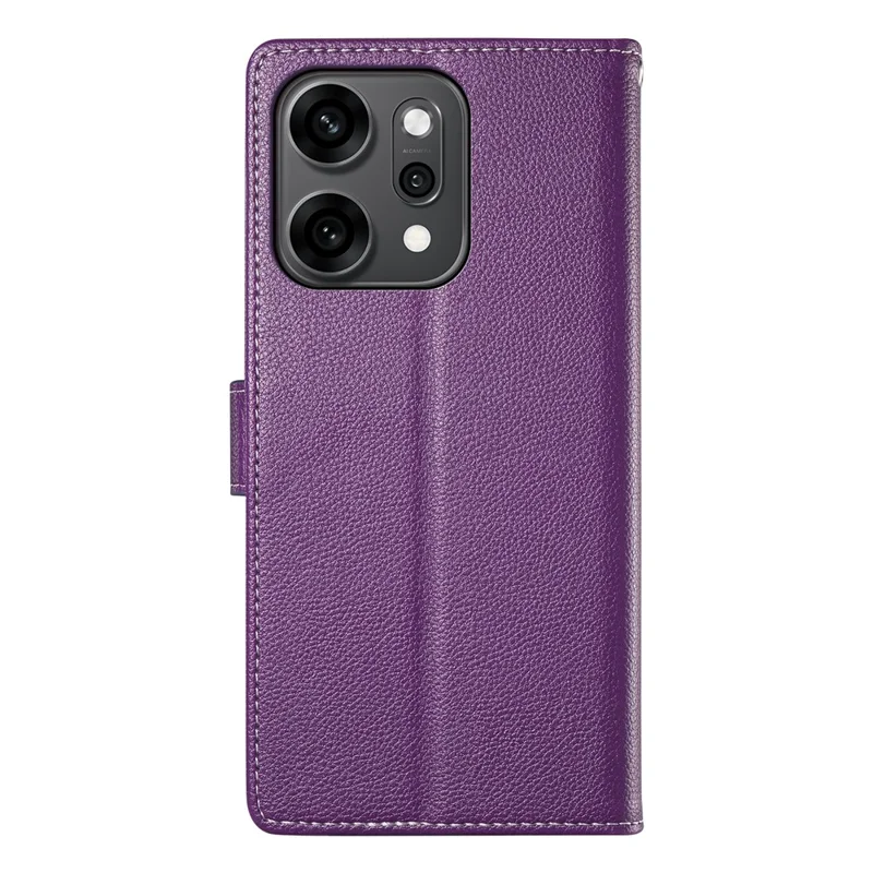 For Oppo Reno14 Pro 5G (Global) Case Magnetic Snap Litchi Texture Leather Wallet Phone Cover with Wrist Strap - Purple