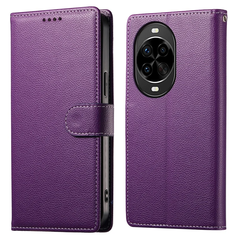 For Huawei nova 14 Pro 5G Case Magnetic Snap Litchi Texture Leather Wallet Phone Cover with Wrist Strap - Purple