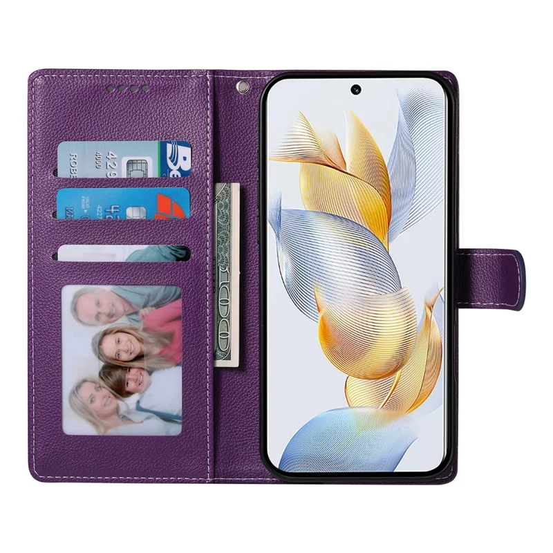 For Huawei nova 14 Pro 5G Case Magnetic Snap Litchi Texture Leather Wallet Phone Cover with Wrist Strap - Purple