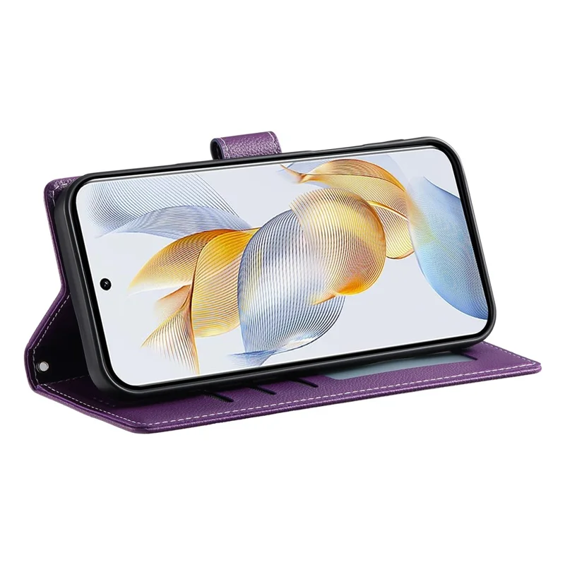 For Huawei nova 14 Pro 5G Case Magnetic Snap Litchi Texture Leather Wallet Phone Cover with Wrist Strap - Purple