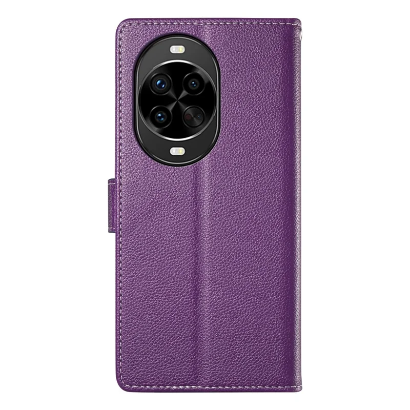 For Huawei nova 14 Pro 5G Case Magnetic Snap Litchi Texture Leather Wallet Phone Cover with Wrist Strap - Purple