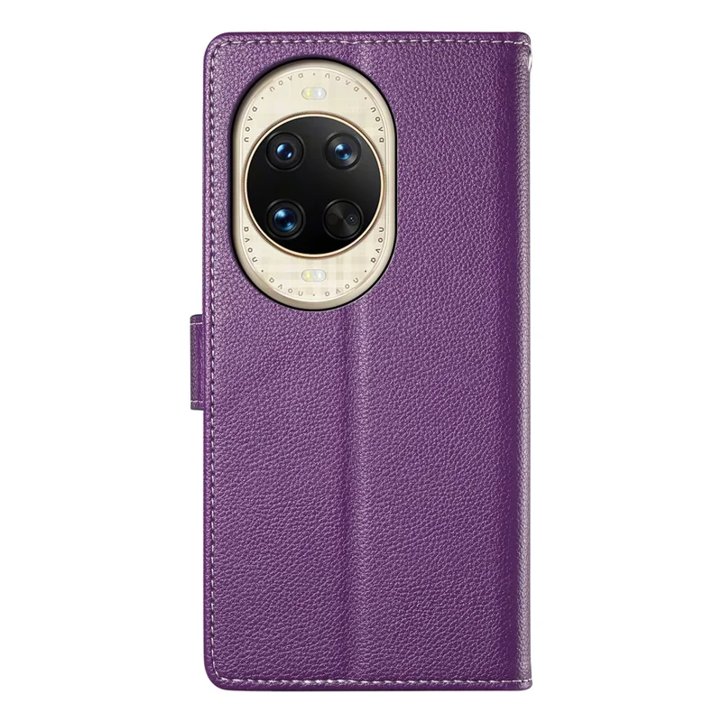 For Huawei nova 14 Ultra 5G Case Magnetic Snap Litchi Texture Leather Wallet Phone Cover with Wrist Strap - Purple