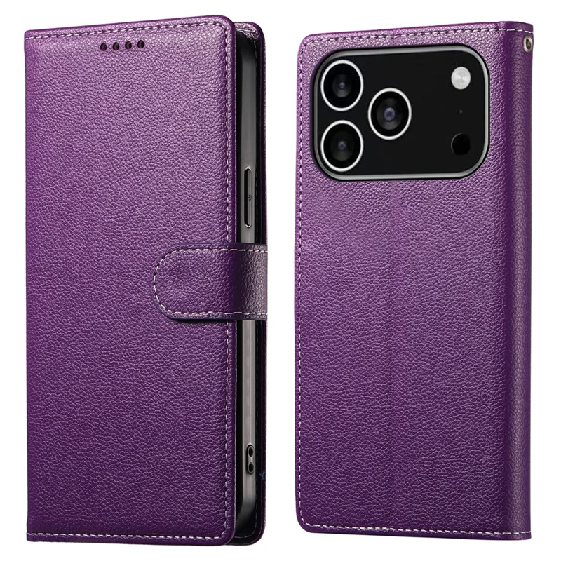 Für iPhone 17 Pro Hülle Magnetischer Verschluss Leder-Brieftasche Handyhülle mit Handschlaufe - Lila