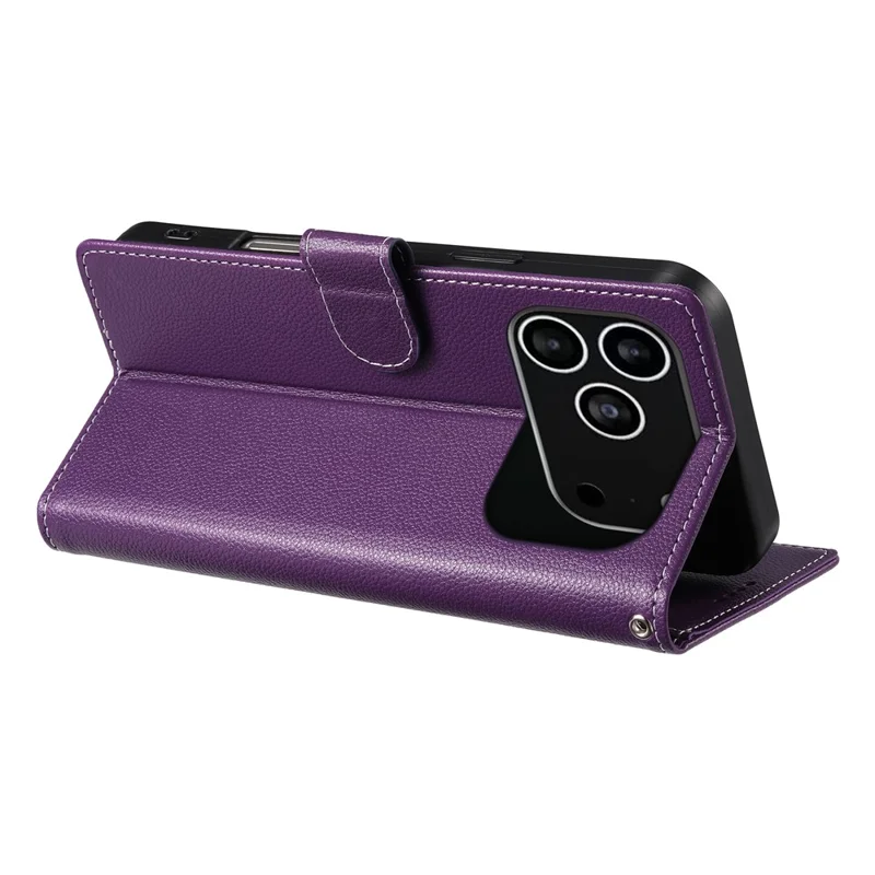 Für iPhone 17 Pro Hülle Magnetischer Verschluss Leder-Brieftasche Handyhülle mit Handschlaufe - Lila