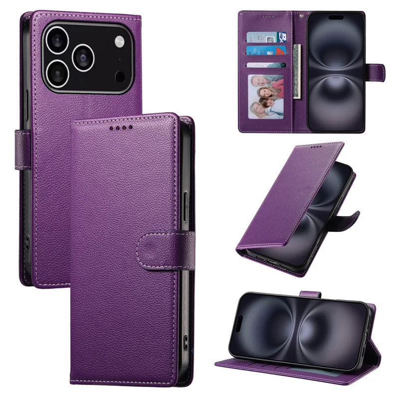 Für iPhone 17 Pro Hülle Magnetischer Verschluss Leder-Brieftasche Handyhülle mit Handschlaufe - Lila
