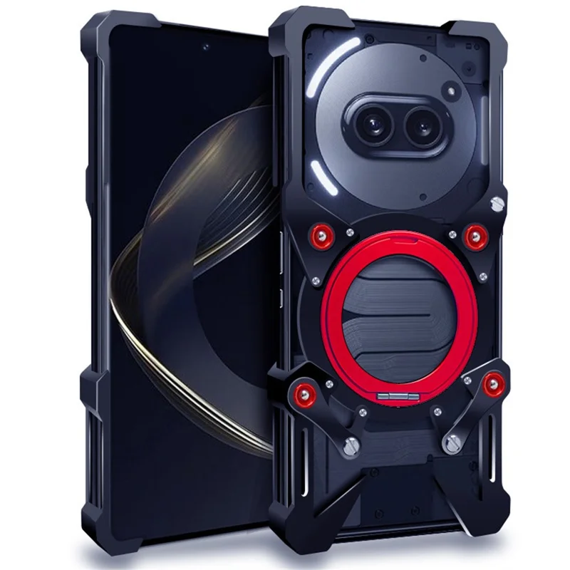 Cover paraurti per Nothing Phone (2a) Plus con supporto, in lega di alluminio magnetico con cinturino da polso - Nero
