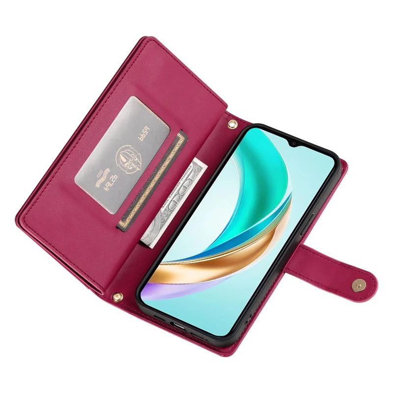 For Huawei nova 14 Pro 5G Case Zipper Pocket Wallet Leather Phone Cover with Straps - Red