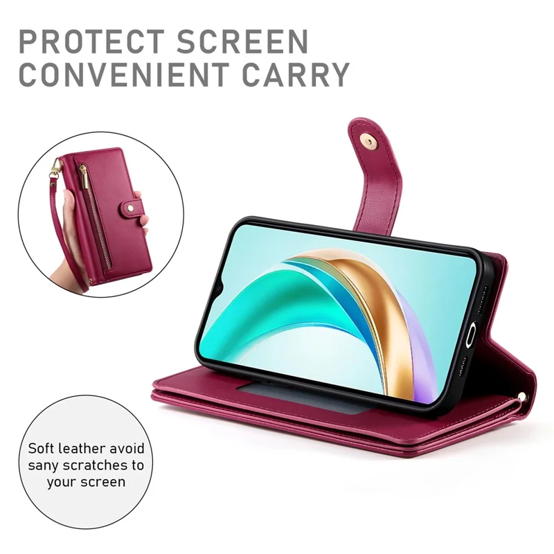 For Huawei nova 14 Pro 5G Case Zipper Pocket Wallet Leather Phone Cover with Straps - Red