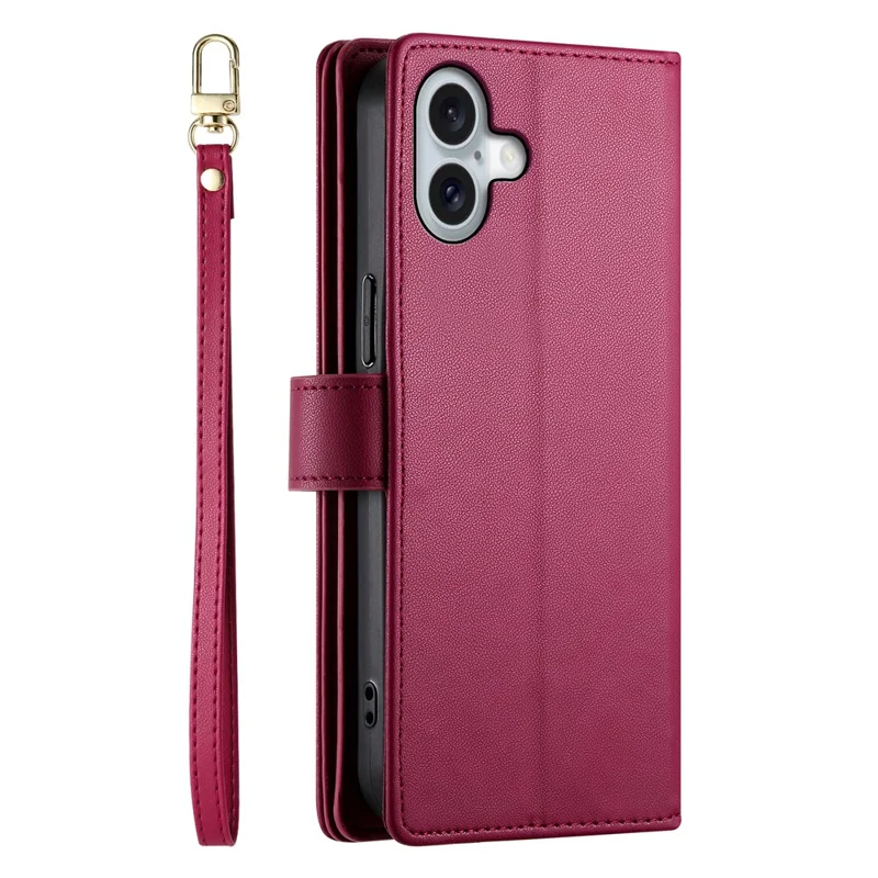 For iPhone 17 Case Zipper Pocket Wallet Leather Phone Cover with Straps - Red