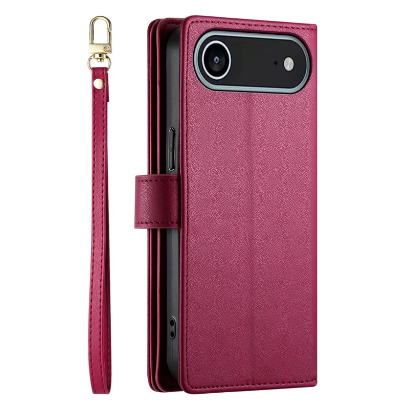 Étui de téléphone en cuir avec pochette à fermeture éclair et sangles pour iPhone 17 - Rouge