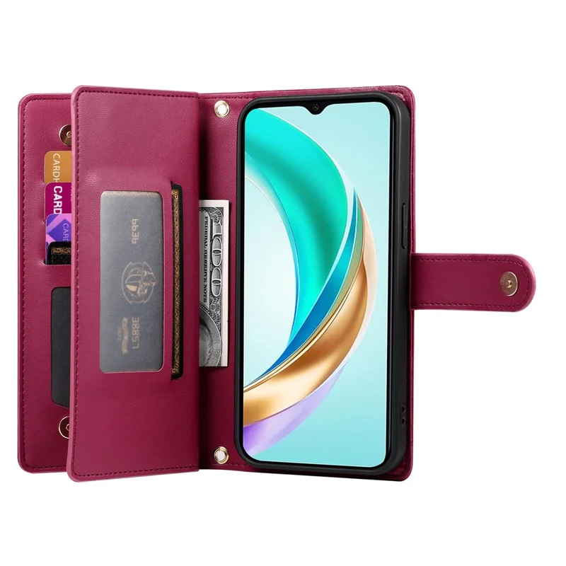Capa For Honor 400 Pro 5G (Global) com Bolso de Zíper, Carteira em Couro para Celular com Alças - Vermelho