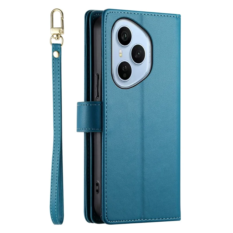 For Honor 400 Pro 5G (Global) Case Zipper Pocket Wallet Leather Phone Cover with Straps - Blue