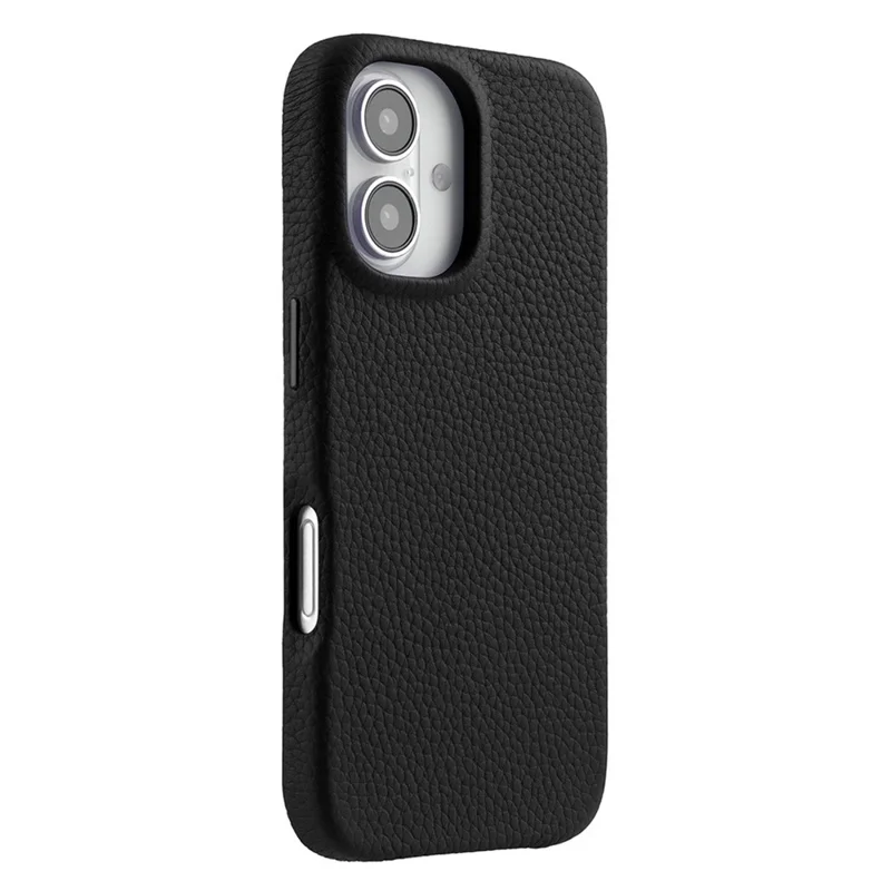 MELKCO For iPhone 16 Plus Magnetic Case Genuine Cow Leather PC Phone Back Cover - Black