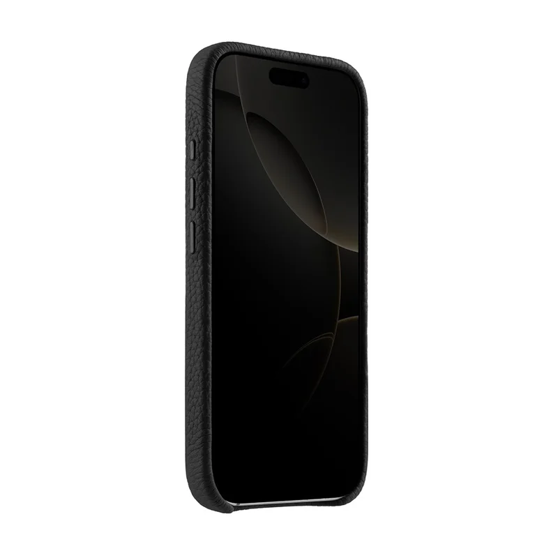 MELKCO For iPhone 16 Plus Magnetic Case Genuine Cow Leather PC Phone Back Cover - Black