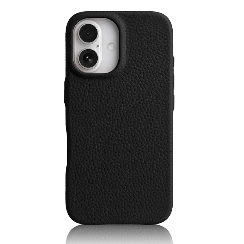 MELKCO For iPhone 16 Plus Magnetic Case Genuine Cow Leather PC Phone Back Cover - Black