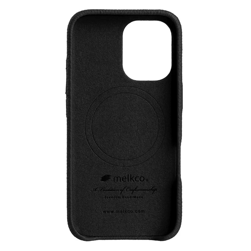 MELKCO For iPhone 16 Plus Magnetic Case Genuine Cow Leather PC Phone Back Cover - Black