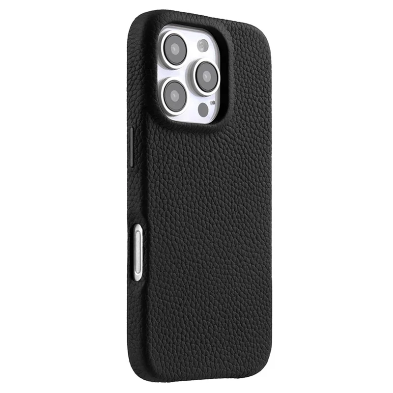 MELKCO Für iPhone 16 Pro Magnetische Hülle aus echtem Kuhlleder PC Rückseite Handyhülle - Schwarz