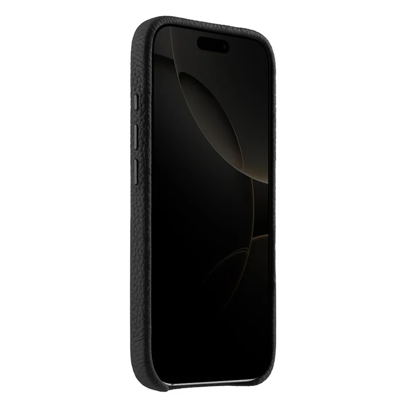 MELKCO Für iPhone 16 Pro Magnetische Hülle aus echtem Kuhlleder PC Rückseite Handyhülle - Schwarz