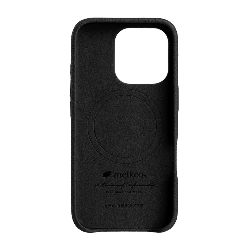 MELKCO Für iPhone 16 Pro Magnetische Hülle aus echtem Kuhlleder PC Rückseite Handyhülle - Schwarz