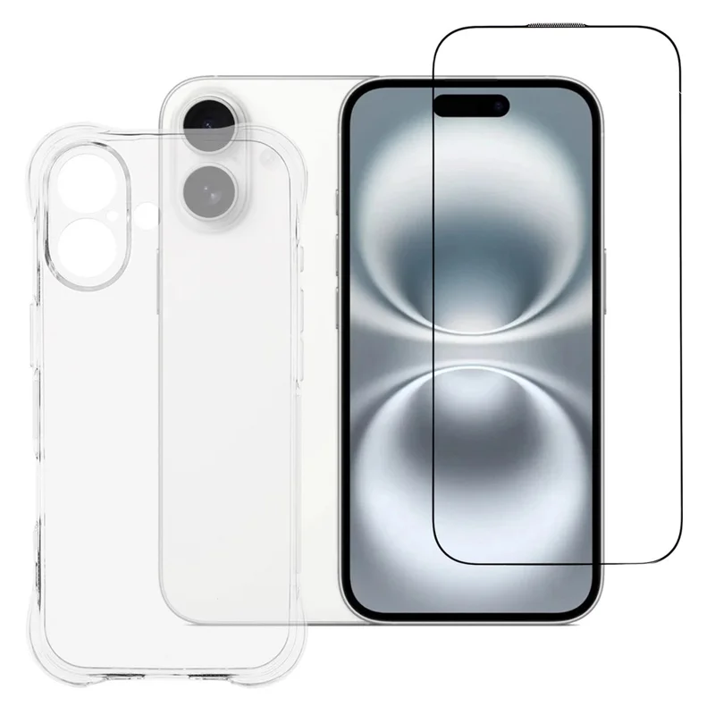 For iPhone 17 Case 2.0mm TPU Clear Phone Cover with Tempered Glass Screen Protector