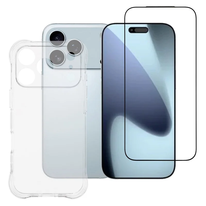 Capa para iPhone 17 Pro Max Case 2,0mm Capa de Telefone TPU Transparente com Protetor de Tela de Vidro Temperado