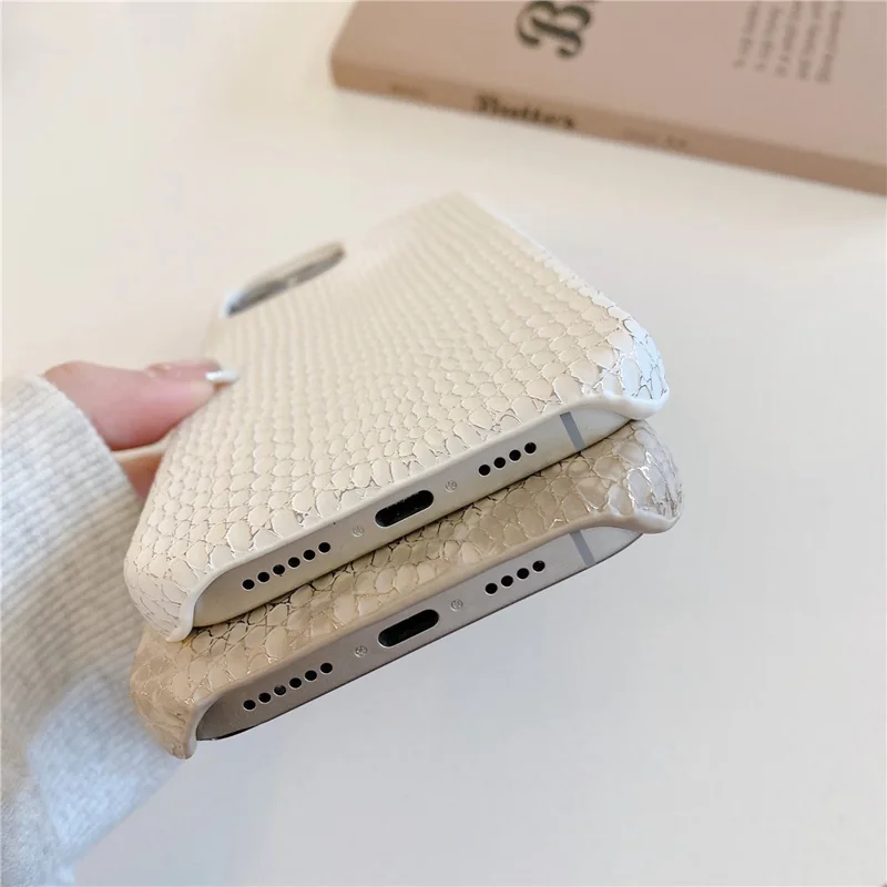 For iPhone 15 Pro Max Case Gold Thread Lacquered Snake Texture PU + PC Phone Back Cover - Light Pink