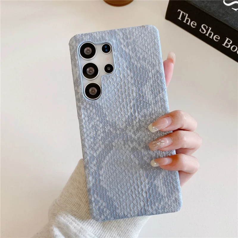 For Samsung Galaxy S24 Ultra Case Gold Thread Lacquered Snake Texture PU + PC Phone Back Cover - Blue