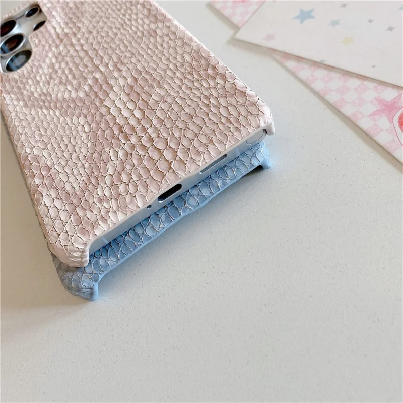 For Samsung Galaxy S24 Ultra Case Gold Thread Lacquered Snake Texture PU + PC Phone Back Cover - Light Pink