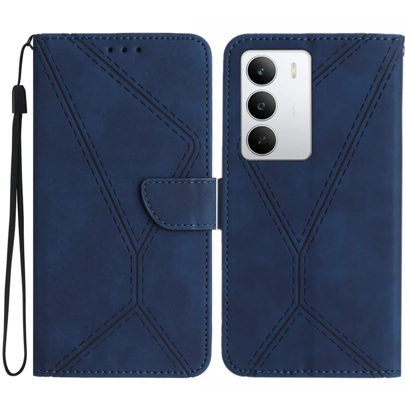 For Realme C71 4G Case Skin Touch Lines Imprinted PU Leather Flip Phone Cover - Blue