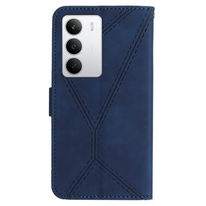 For Realme C71 4G Case Skin Touch Lines Imprinted PU Leather Flip Phone Cover - Blue