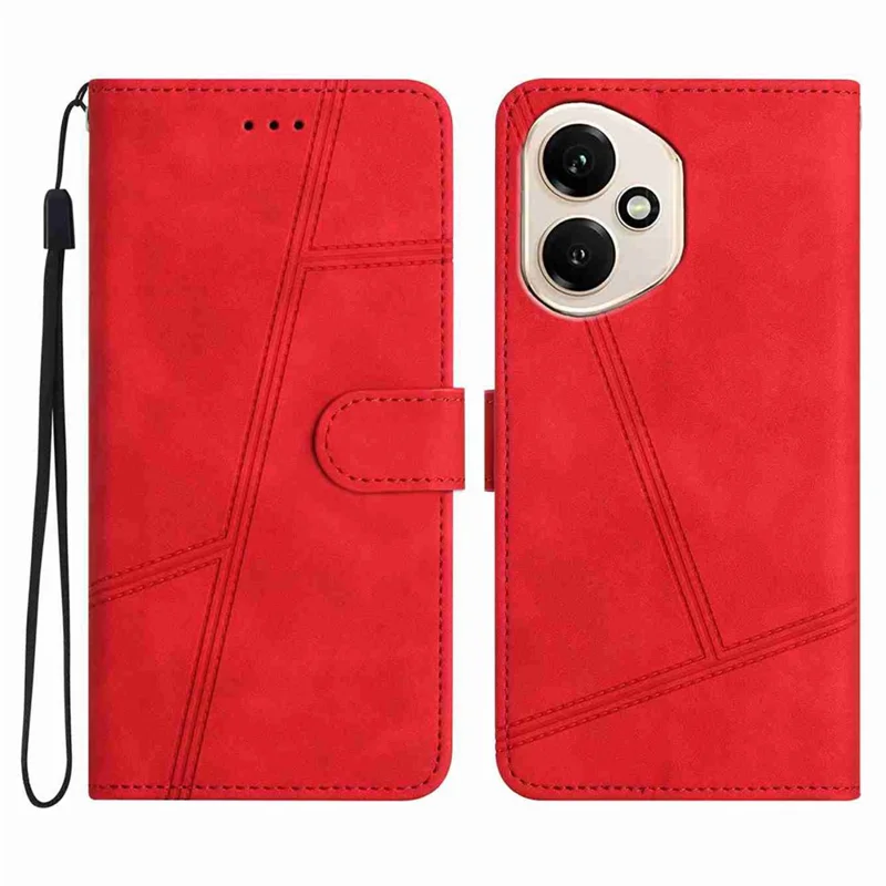 For Honor 400 5G (Global) Case Flip Leather Retro Phone Cover Lines Imprinted - Red