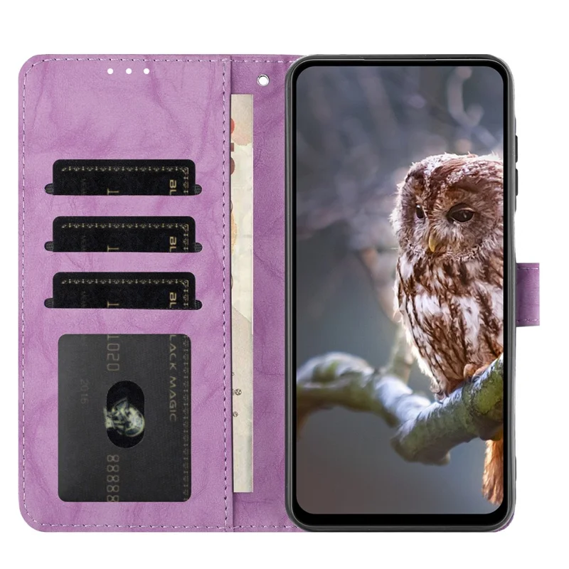For Honor 400 5G (Global) Case Owl Imprinted PU Leather Wallet Phone Cover with Wrist Strap - Purple
