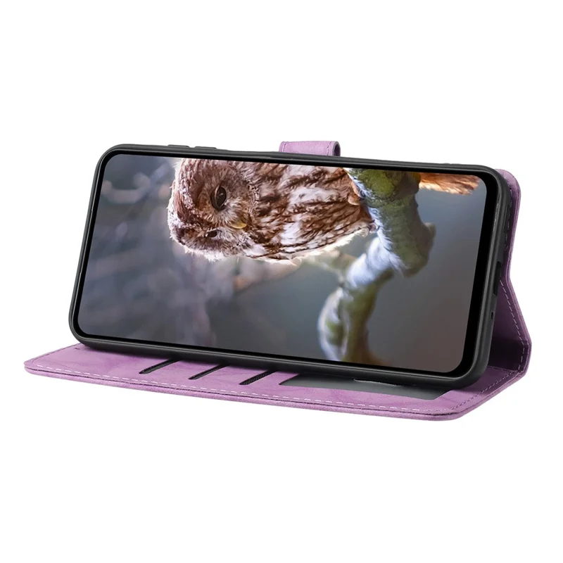 For Honor 400 5G (Global) Case Owl Imprinted PU Leather Wallet Phone Cover with Wrist Strap - Purple