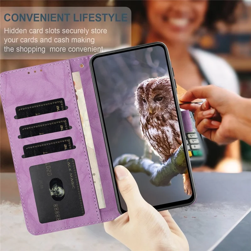 For Honor 400 5G (Global) Case Owl Imprinted PU Leather Wallet Phone Cover with Wrist Strap - Purple