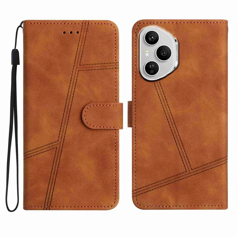 For Honor 400 Pro 5G (Global) Case Flip Leather Retro Phone Cover Lines Imprinted - Brown