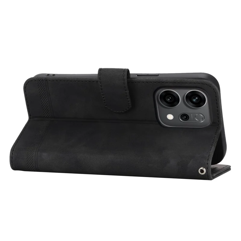 DIERFENG DF-03 Pour Oppo Reno14 5G (Mondial) Étui Lignes Impression Portefeuille Cuir Housse de Téléphone avec Dragonne - Noir