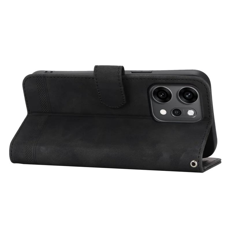 Étui DIERFENG DF-03 pour Oppo Reno14 Pro 5G (Global) Lignes d'impression Portefeuille en cuir Étui de téléphone avec dragonne - Noir