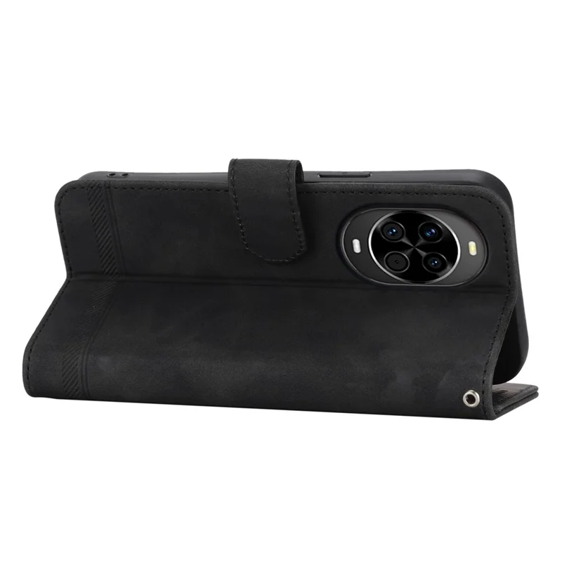 DIERFENG DF-03 Étui portefeuille en cuir avec motif de lignes et dragonne pour Huawei nova 14 5G - Noir