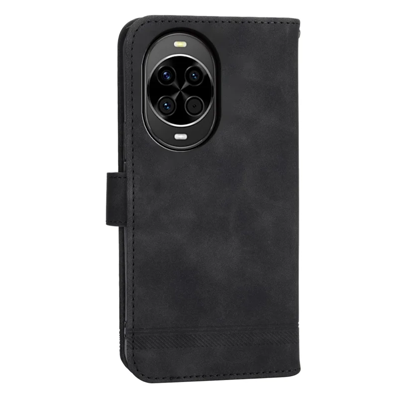 DIERFENG DF-03 Étui portefeuille en cuir avec motif de lignes et dragonne pour Huawei nova 14 5G - Noir