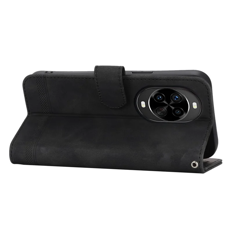 DIERFENG DF-03 Étui portefeuille en cuir avec motif de lignes et dragonne pour Huawei nova 14 Pro 5G - Noir