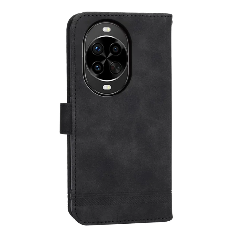 DIERFENG DF-03 Étui portefeuille en cuir avec motif de lignes et dragonne pour Huawei nova 14 Pro 5G - Noir